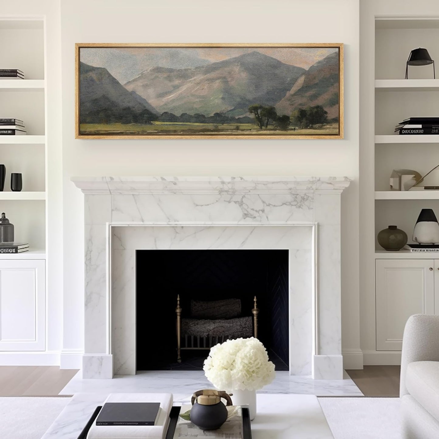 MUDECOR Large Framed Canvas Print Wall Art Pastoral Beauty Classic Mountainous Landscape Illustrations Antique Retro Fine Art Illustrations Decorative Colorful for Bedroom - 60"x20"