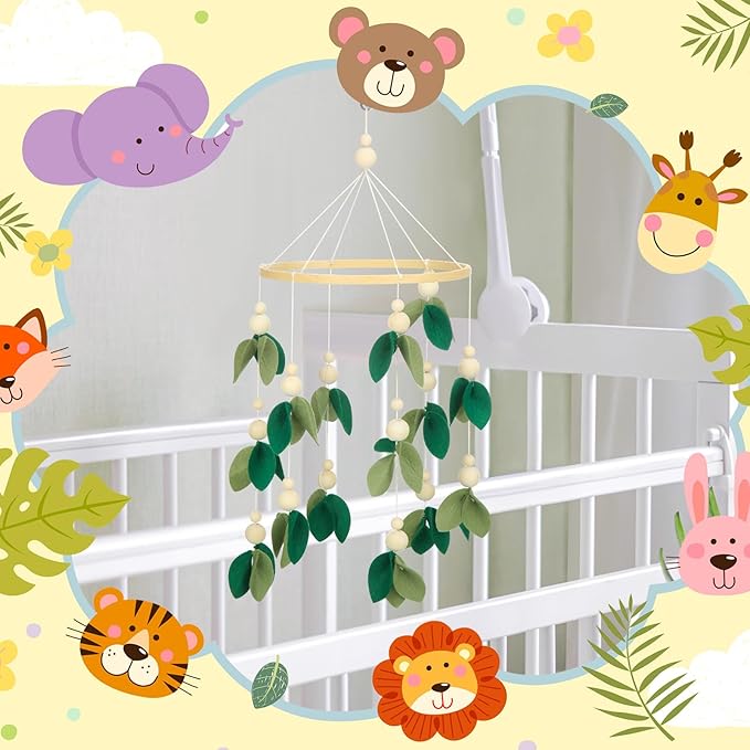 Wenqik Crib Mobile for Nursery Green Leaf Dragon Mobile Crib Forest Green Forest Shower Gift for and(Leaf)