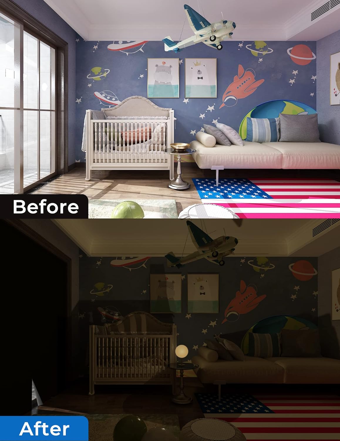 Sumobaby Blackout Curtains for Bedroom Portable 96”x57”Black Out Window Cover with Heat-Resistant Hook&Loop Tape,100% Blackout Shades,NoDrill Blinds for Windows DIY Cut Fit for Nursery&Dorm Room,Black