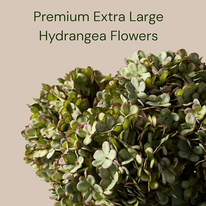 RyddeligHome 5 Stems Extra Large Green Hydrangea Artificial Flowers, 19 Inch Real Touch Silk Hydrangeas, Realistic Faux Floral Stems for Modern Farmhouse Decor, Every Room Home & Kitchen Decor