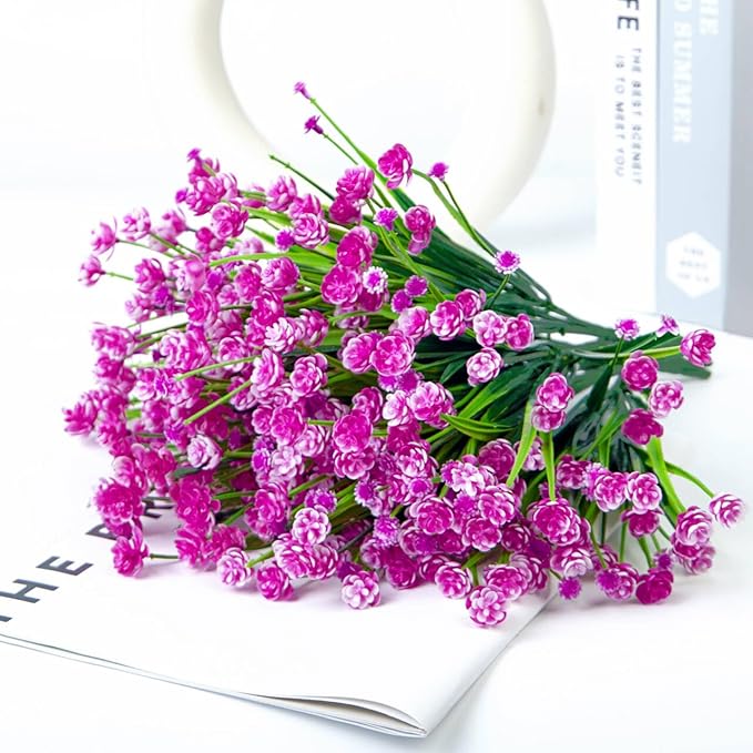 Ouddy Decor 24 Bundles Artificial Flowers for Outdoors UV Resistant Fake Plastic Plants Faux Greenery Stems for Spring Summer Indoor Garden Patio Window Kitchen Home Decor, Fuchsia
