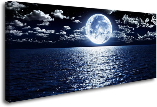 Cao Gen Decor Art S06950 Wall Art Canvas Prints Moon Sea Ocean Landscape 1 Panels Full Moon in Cloud Pictures Paintings Stretched and Framed for Living Room Bedroom Kicthen Office Artwork 20x40inch