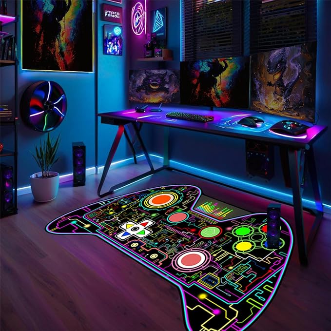 Video Game Shaped Carpet Rug - Gamepad Shaped Area Rug for Boys Bedroom Gaming Themed Area Rugs Kids Boys Gaming Room Decor, 4.5x6 Feet