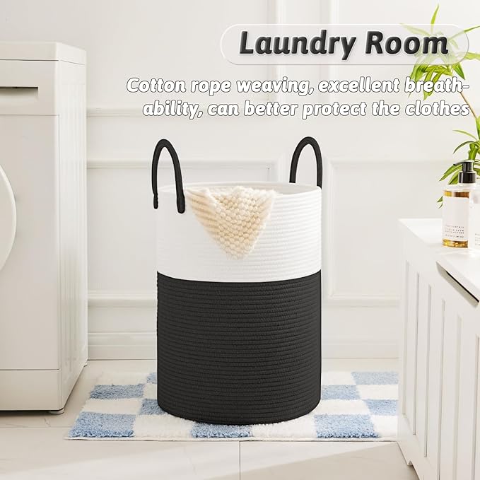 Artfeel Laundry Basket,Woven Cotton Rope Laundry Hamper,100L for Decorative Storage of Dirty Clothes,Toys and Blankets in Bathroom,Baby Room and Living Room
