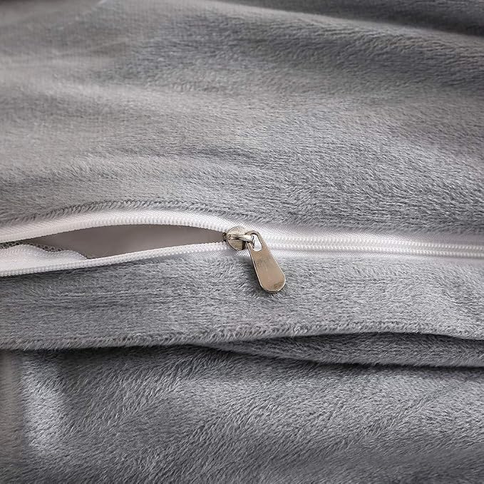 Faux Fur Velvet Fluffy Bedding Duvet Cover Set Down Comforter Quilt Cover with Pillow Shams, Ultra Soft Warm (Queen, Light Gray)