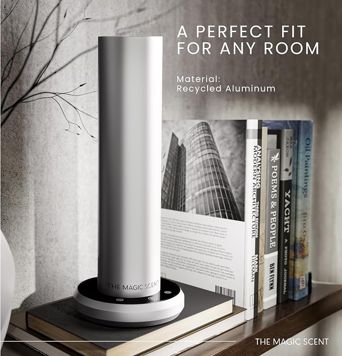 The Magic Scent Bluetooth Diffuser - Smart Ultra-Quiet Cold-Air Waterless Scent Diffuser for Home, Hotel, & Office - Programmable Intensity & Timer - Premium Aroma Oil Included (Silver)