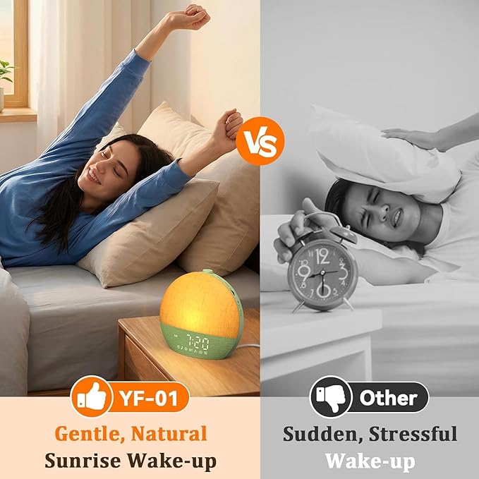Calm & Gradual Sunrise Alarm Clock: 30‑Min Slow‑Rise Natural Wake Up Light - 20‑Level Dimmable Clock for Heavy Sleepers - Ease of Use Sunrise Simulation with 30 Sleep Sounds White Noise Machine