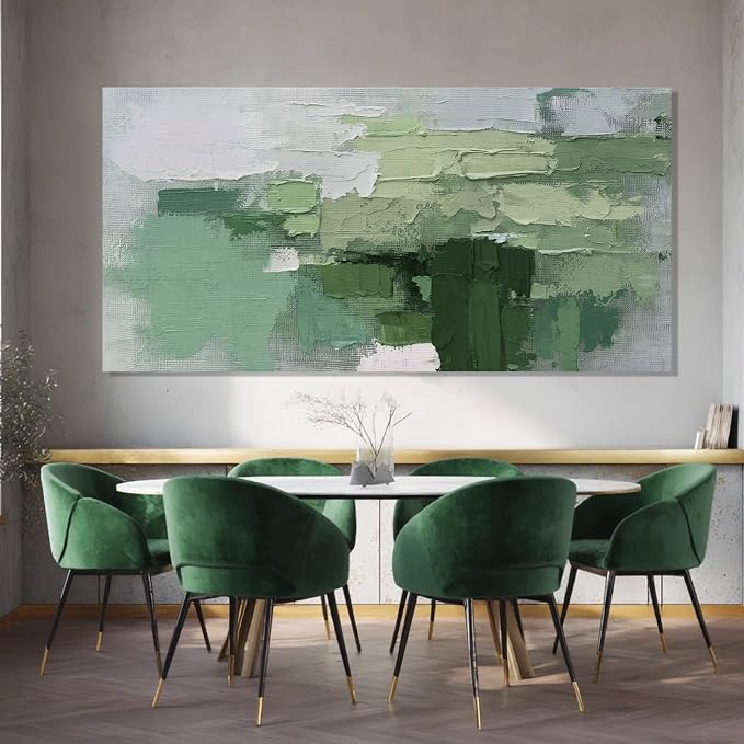 SHEYOYE Large Green and White Canvas Wall Art Paintings | Abstract Wall Decor for Dining Room | Posters for Room & Office 29" x 58"