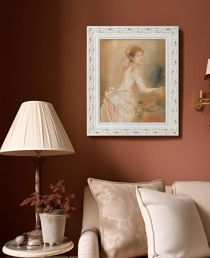 DIY Ornate Frame for 16x20 Canvas Paintings, 3" Wide Antique White Canvas Frame for Oil Painting Art Prints Home Living Room Wall Decor (No Backboard)