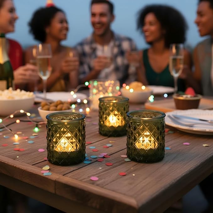 20 Pack Green Votive Candle Holders, Green Glass Candle Holder for Wedding Table Centerpiece, Glass Tea Lights Candle Holders for Baby Shower, Vintage Glass Candle Holders for Party Home Decor