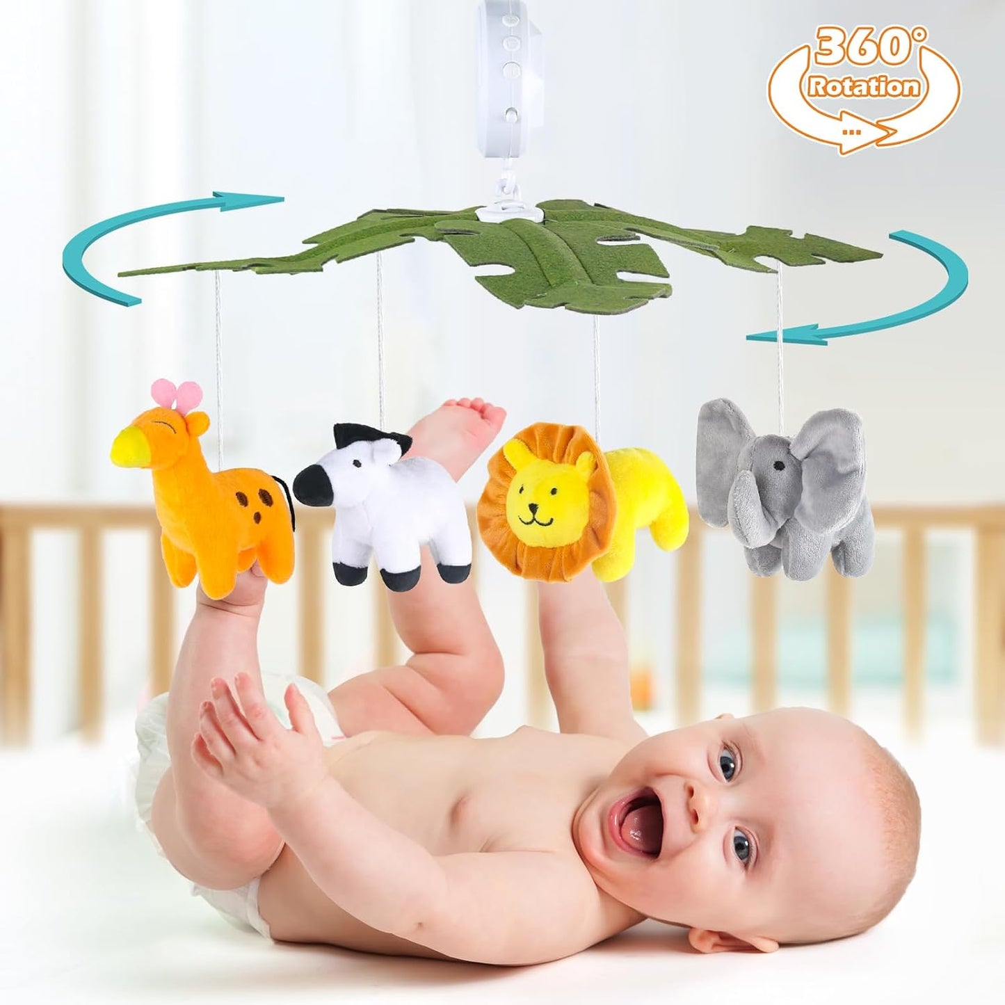 Baby Crib Mobile with Music and Lights, Mobile for Crib with Remote Control, Rotation, Starlight Projection, Crib Toys for Babies Boys Girls(Green)