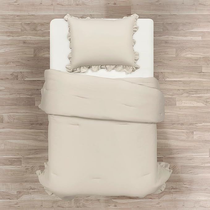 Lush Decor Reyna Ruffle Comforter Set - 2 Piece Twin Bedding Set - Elegance for Dorm Room - Twin XL, Wheat