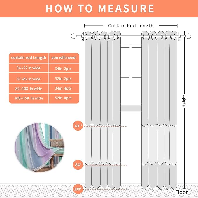 XiDi Purple Grey Green Curtains for Girls Bedroom 96 Inches Long 2 Panels Set, Rainbow Blackout Curtains for Kids Nursery Room Decor, Unicorn Wall Decals Drapes for Living Room 52 Inches Wide