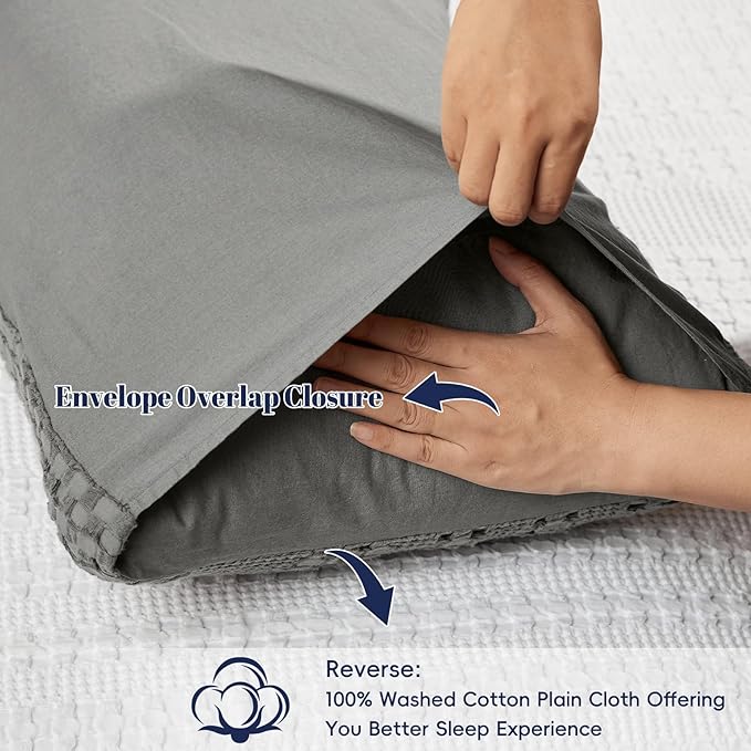 PHF 100% Cotton Waffle Pillow Shams King Size, 2 Pack 20" x 36" Soft Skin-Friendly Pillowcases, No Filling, Aesthetic Woven and Breathable Waffle Weave Pillow Case Covers for Bed, Dark Grey