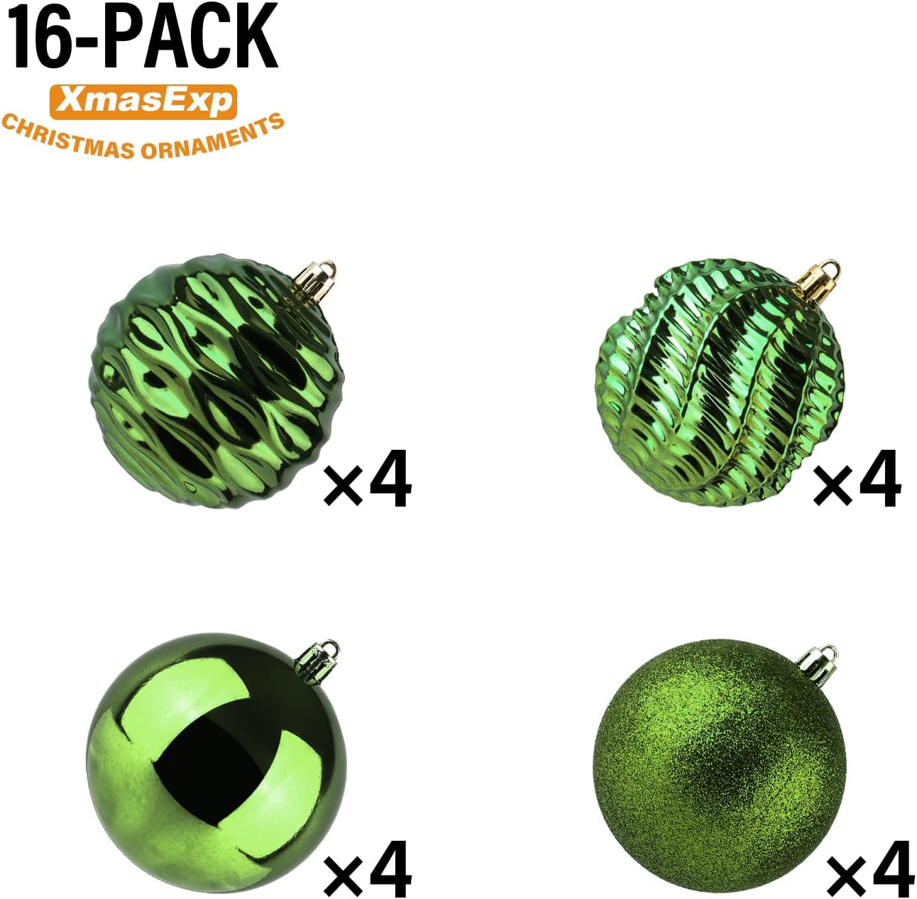 XmasExp 16ct Christmas Ball Ornaments Shatterproof Christmas Ornaments Set Decorations for Xmas Tree Balls 80mm/3.15" (Dark Green)