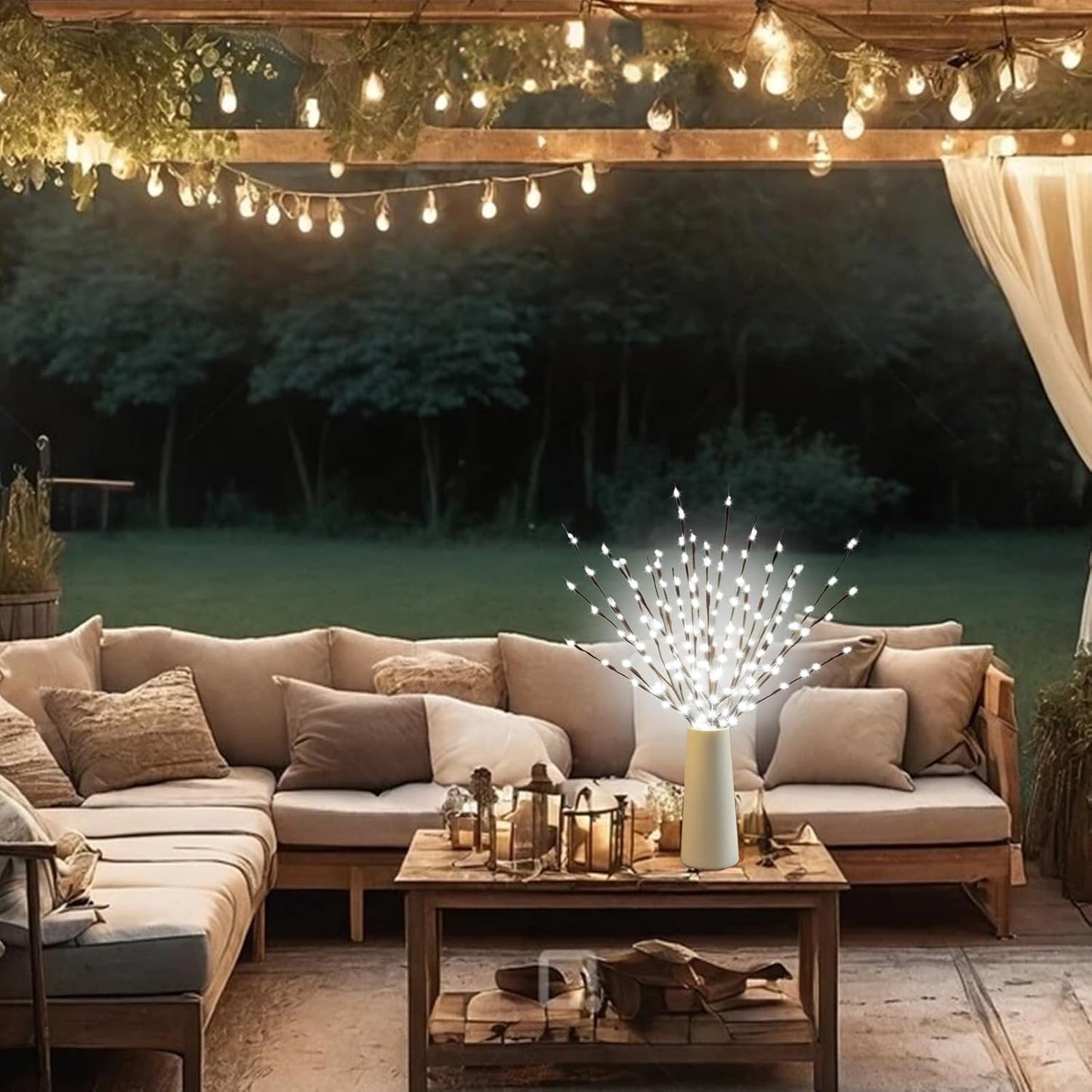 DK177 6 Pack Led Branch Light Battery Operated Lighted Branch Vase Filler Willow Tree Artificial Little Twig Power Brown 30 Inch 20 LED for Home Romantic Decoration, White