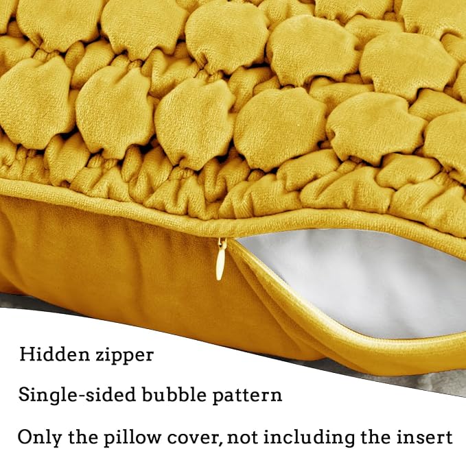 Pillow Covers 24x24 Set of 2 Velvet Euro Shams Decorative Farmhouse Pillowcases Boho Square Cushion Covers Soft Bubble Texture for Couch Sofa Bed Bedroom Car Living Room，Yellow