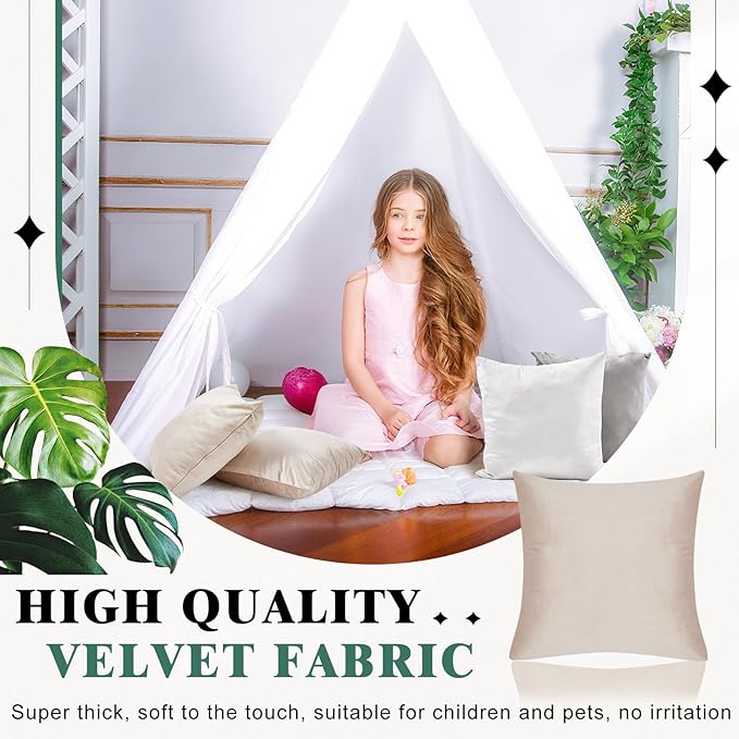 Berlune 8 Pcs Velvet Throw Pillow Covers 18" x 18" Decorative Cushion Cases Soft Pillowcase for Graduation Coquette Party Accessories Couch Sofa Bed Chair Home Decor, No Inserts (Beige Gray Colors)