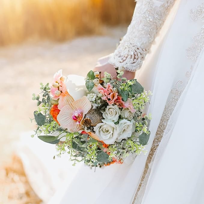 ZeKonan 80 Pcs Mixed Eucalyptus Leaves Stems Bulk Artificial Silver Dollar Leaves for Vase Bouquets Baby Eucalyptus Leaves for Family Wedding Center Flower Arrangement