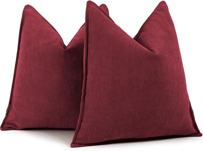 ZWJD Burgundy Pillow Covers 24x24 Set of 2 Chenille Throw Pillow Covers with Elegant Design Soft and Luxurious Decorative Throw Pillows for Couch, Bed, and Home Decor