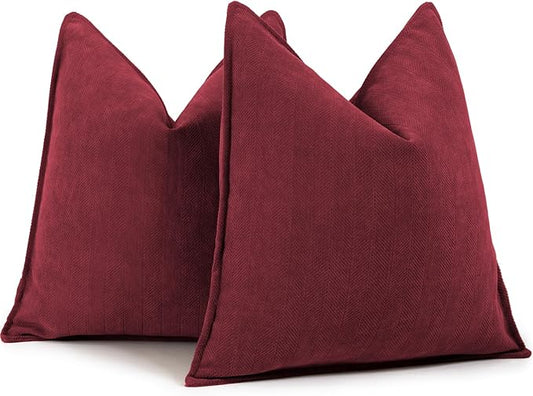 ZWJD Burgundy Pillow Covers 16x16 Set of 2 Chenille Throw Pillow Covers with Elegant Design Soft and Luxurious Decorative Throw Pillows for Couch, Bed, and Home Decor