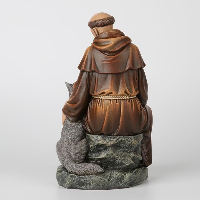 BC Catholic Saint Francis Statue, 10.5" H St. Francis of Assisi Inspirational Garden Figure, Religious Gift, Devotional Home décor, Renaissance Sculpture Handpainted by Buildclassic