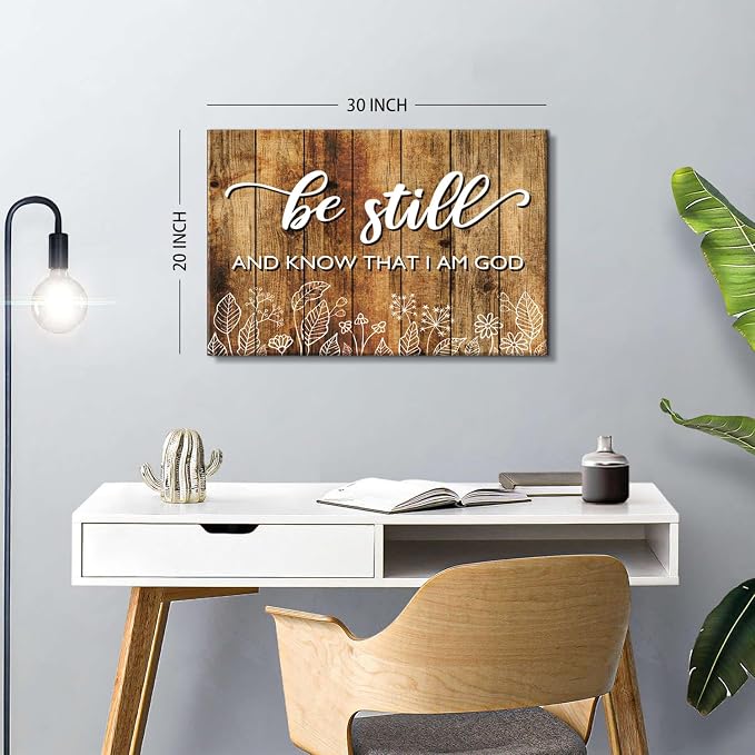 Christian Signs Wall Art Bible Verse Psalm 46:10 - Be Still and Know That I Am God Picture Wall Decor Farmhouse Religious Prints Canvas Artwork Christian Painting Office Modern Home Decorations 20x30"