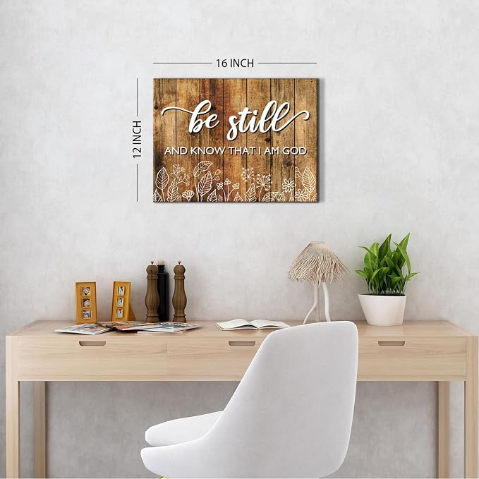 Be Still And Know That I am God Wall Art Rustic Brown Christian Canvas Picture Farmhouse Bible Verses Wall Decor Living Room Religious Inspirational Quotes Artwork Bedroom Office Home Decoration 12x16