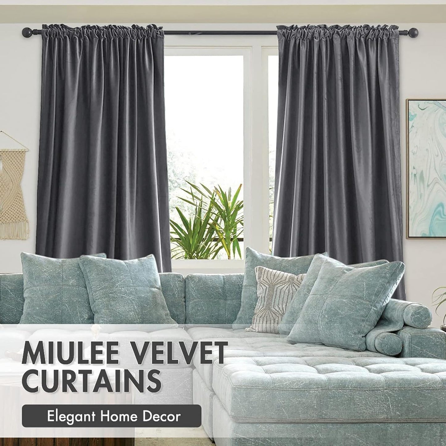 MIULEE Grey Velvet Curtains Thermal Insulated Blackout Curtain Drapes for Bedroom Living Room Darkening 108 Inches Long Curtains Panels Rod Pocket Set of 2