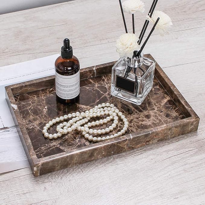 Natural Marble Storage Vanity Tray, Cosmetics Jewelery Tray, Kitchen Organizer, Coffee Table Tray (Coffee Net, 11.8L x 7.87W x 1.18H)