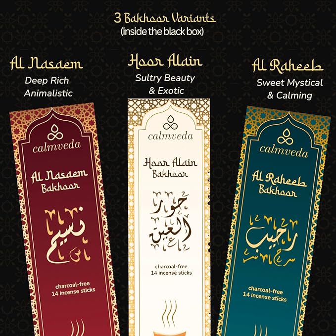Arabian Oud Bakhoor Incense Sticks - بخور اماراتي (3 Variants, 40+ Incense) Deep Warm Arabic Incenses Like Al Nasaem, Hoor Alain & Al Raheeb Oud Bukhoor | Perfect Islamic Gifts or Eid Gifts