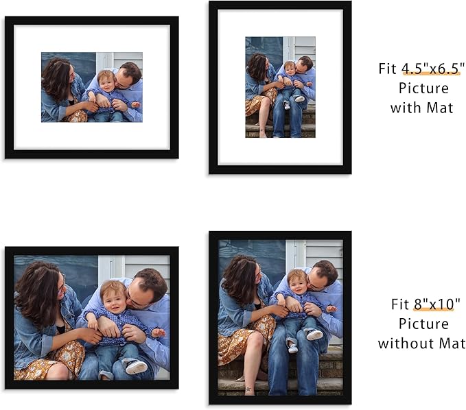 Picrit 8x10 Picture Frame Set of 12, Display 5x7 with Mat or 8x10 without Mat, Photo Frames for Wall Mounting or Table Top Display, Black