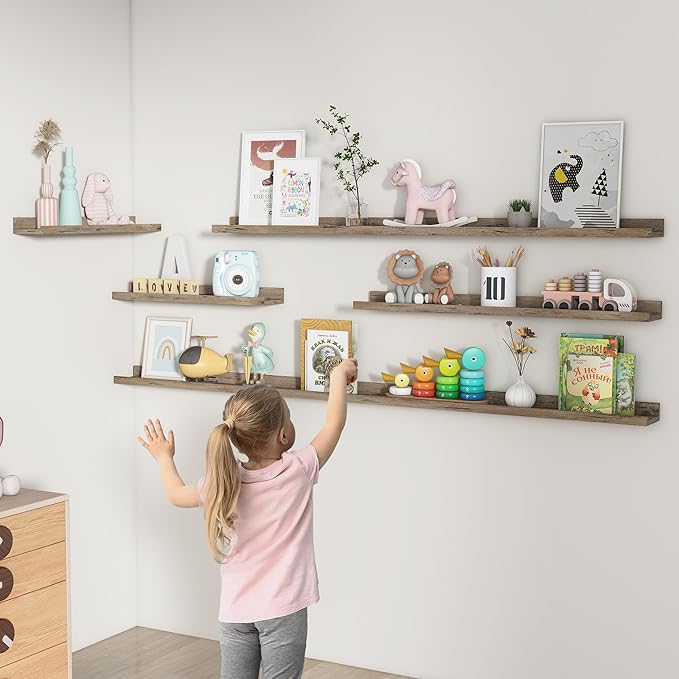 FLYJOE Picture Ledge Shelf, Floating Shelves Set of 2, 36 Inches Long Large Nursery Book Shelves for Toys Storage, Kids Bookshelf Wall Mounted for Living Room Bedroom Decor Books Photo Frames, Grey