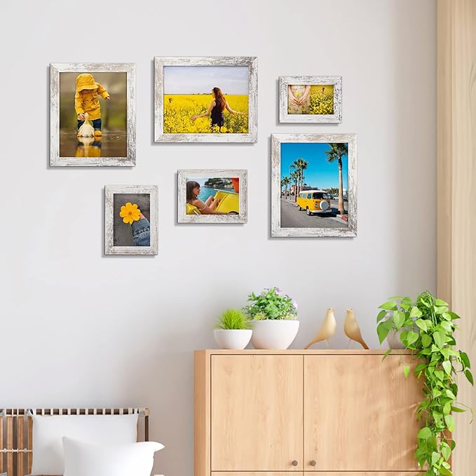 PETAFLOP 8x10 Picture Frame Set of 7, Distressd Rustic Frames Display 8 by 10 Inch Photo for Wall or Tabletop