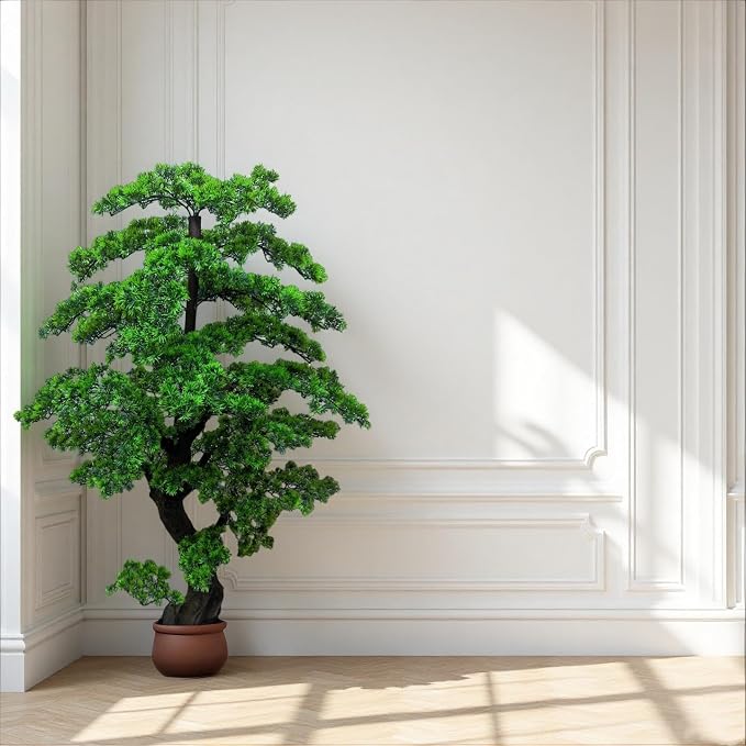 5FT Artificial Bonsai Tree in Pot – Large Realistic Cedar Tree Faux Pine Plant for Home & Office Decor, Hotel Lobby Entryway Greenery