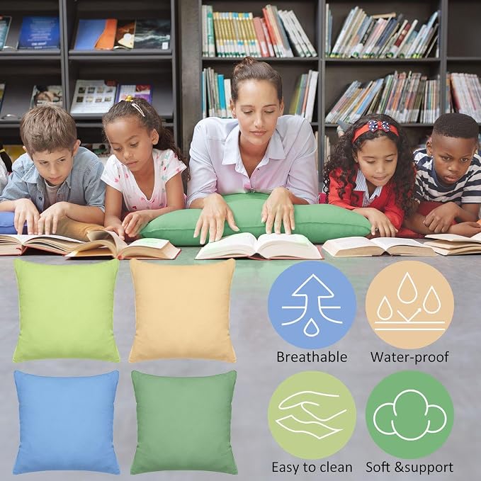 CroBlissful 4 Pieces Extra Large Floor Pillow Set, 27 x 27 x 8 Inch Kids Jumbo Floor Pillows Flexible Seating for Classroom Reading Corner Playrooms Home School, Waterproof(Muted Colors)