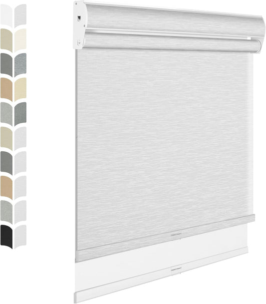 BERISSA Cordless Dual Roller Shades with Cassette Valance,Double Window Shades Blackout and Light Filtering Shades,Day and Night Roller Shades for Home Office Door.Striped Jacquard White.60 W x 48" H