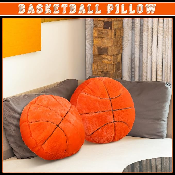 Gerrii 4 Pcs Sports Throw Pillows Basketball Softball Football Soccer Volleyball Tennis Pillow Fluffy Stuffed Plush Cushion Gift for Senior Night Home Bedroom Decor Birthday Present(Basketball)