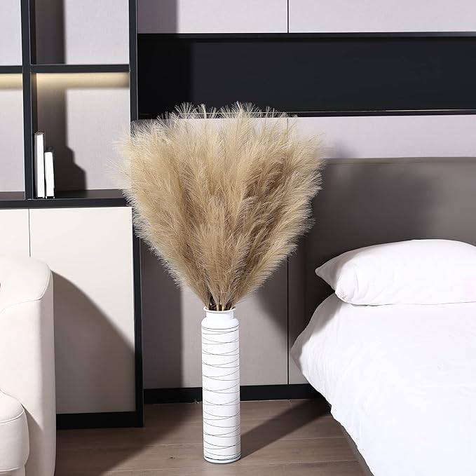 Wertuirk 8 Pcs 45 inch Tall Faux Pampas Grass Decor, Large Artificial Brown Pompous Grass Bulk, Long Fake Pompas for Floor Vase Filler, Wedding, Baby Shower, Home and Boho Decor (Brown)