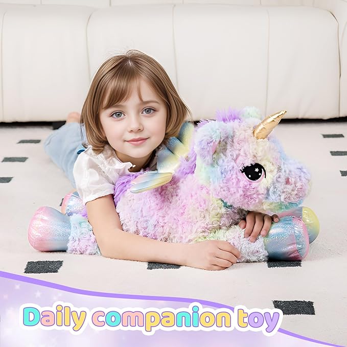 FFxiong 24 Inch Rose Rainbow Colors Unicorn Stuffed Animal Plush Toy with Wings Soft Cute Large Unicorn Plushies Animals Pillow Gift for Children Boy Girl Kids Birthday Valentine Room Decorations