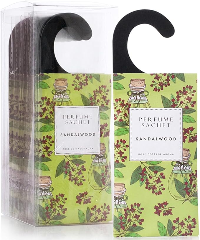 ROSE COTTAGE Large 12 Packs Sandalwood Hanging Closet Deodorizer Air Freshener Long Lasting Scented Sachets Smell Goods for House