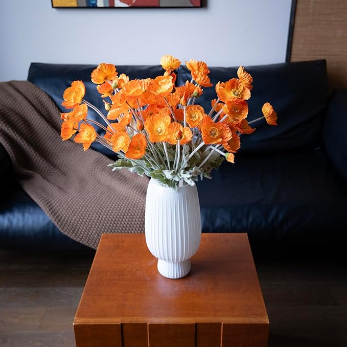 DUYONE Artificial Flowers 6 Stems Poppy Silk Bouquet,for Wedding, Home, Party Decoration,Table Centerpiece Arrangement(Orange)