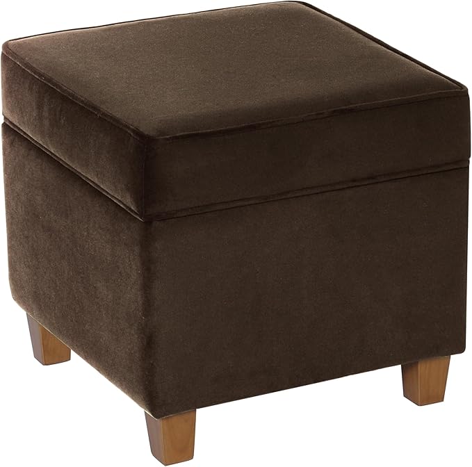 Homepop Home Decor Classic Square Storage Ottoman with Lift Off Lid | Ottoman with Storage for Living Room & Bedroom, Chocolate Brown Velvet