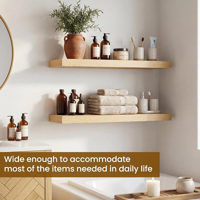 Dreamland Floating Shelves, Rustic Wooden Black Wall Shelves for Bathroom|Bedroom|Kitchen, Deep Wall Mounted Book Shelf, Wood Storage Display Shelf for Home Decor, 22.5" X 6.7" Set of 2
