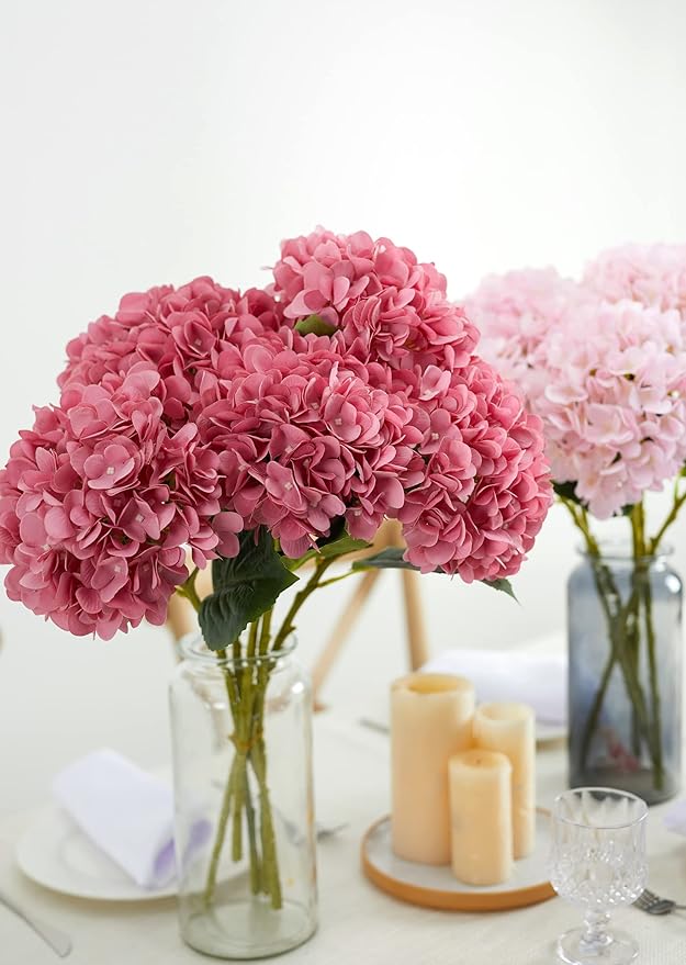 PARTY JOY 12PCS 15.4In Artificial Hydrangea Silk Flowers Bouquet Faux Hydrangea Stems for Wedding Centerpieces Home Decor