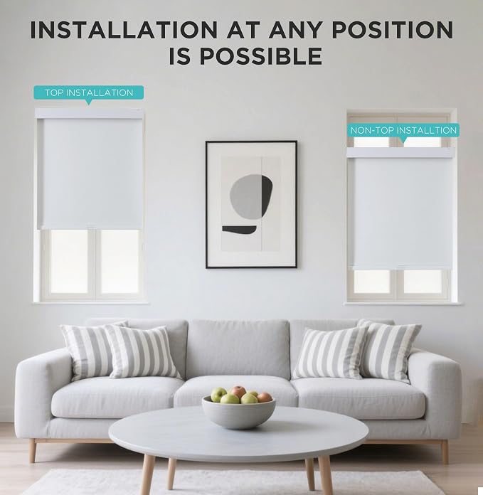 Joydeco No Drill Blackout Shades, Free-Stop Cordless Roller Shades, UV Protection, Thermal Insulated Blinds for Indoor Windows, Easy Install Window Blinds for Home and Office (White, 16" W x 48" H)