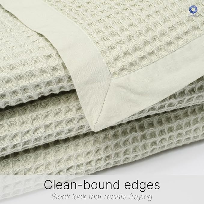 GOTS Certified Organic Cotton Waffle Weave Blanket, Queen Bed Size, 90"X90"Cozy Throw Blanket for Couch, Modern Home Decor, Throw Blankets,Comfy Waffle Blanket Soft Bed Blankets -Sea Foam