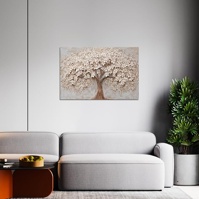Canvas Wall Art Decor Prints Modern Botanical Wall Art Pictures for Living Room White Flower Wall Art Prints Tree of Life Wall Art Decor Canvas Art Wall Decor Artwork for Walls Home Office Decorations 32" X 48"