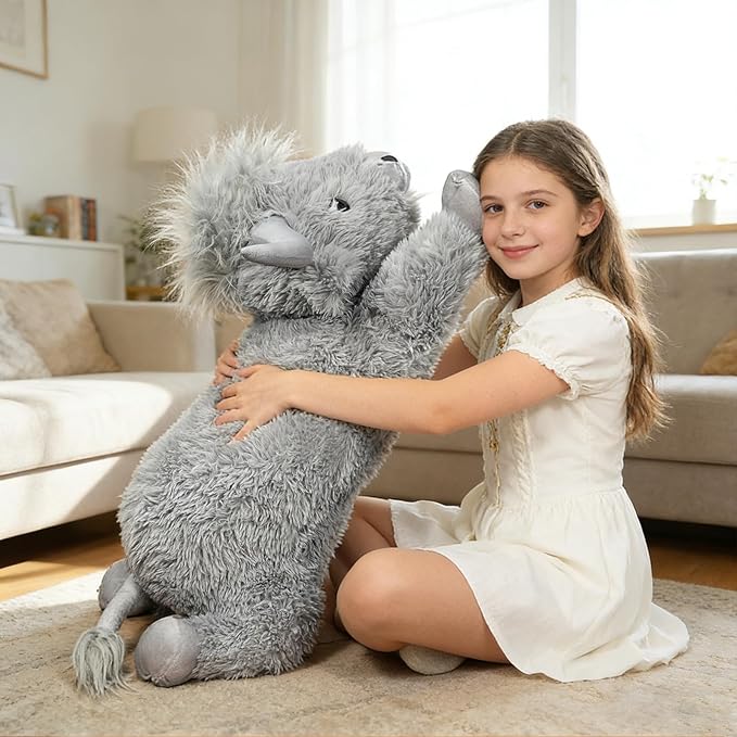 WDXDSOB 38.5 Inch Grey Giant Highland Cow Plush Stuffed Animal - Large Cow Pillow Gift for Kids and Adults, Couch & Bed Decor