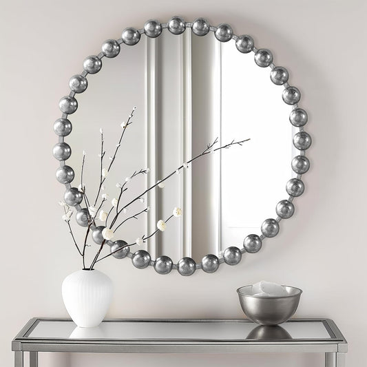 Madison Park Round Mirror, Metal Frame Circle Mirror 27 inch, Wall Art Decor Mounted Hanging for Entryway, Bathroom, hallway, Living Room, Vanity, Marlowe, Silver
